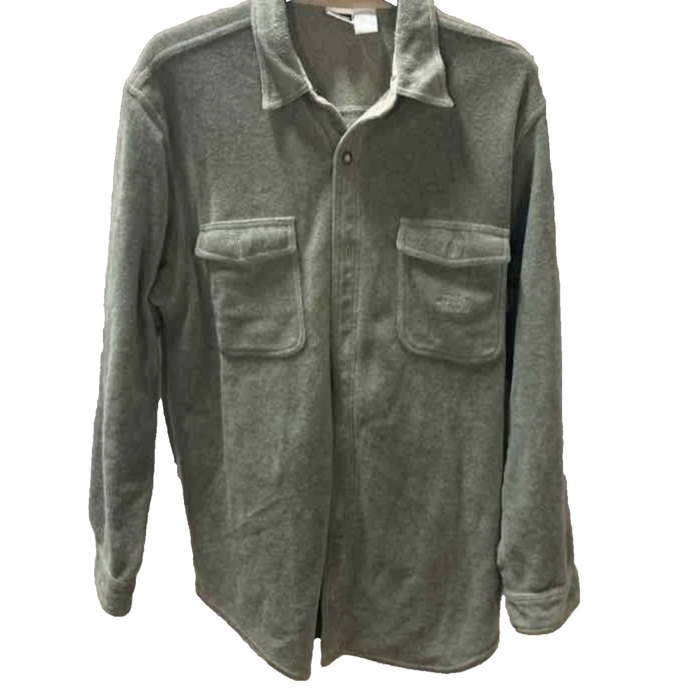 Vintage The North Face Shirt Women's M Green Cotton Fleece Button-Up Hiking